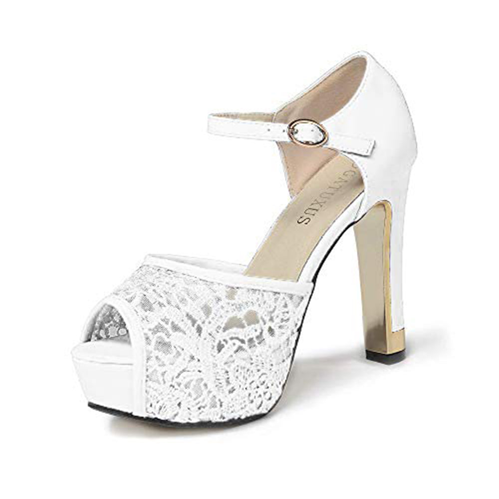 Lace Open Toe Women Platform High Heel Shoes