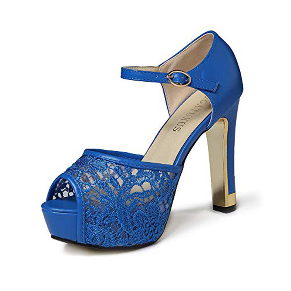 Lace Open Toe Women Platform High Heel Shoes