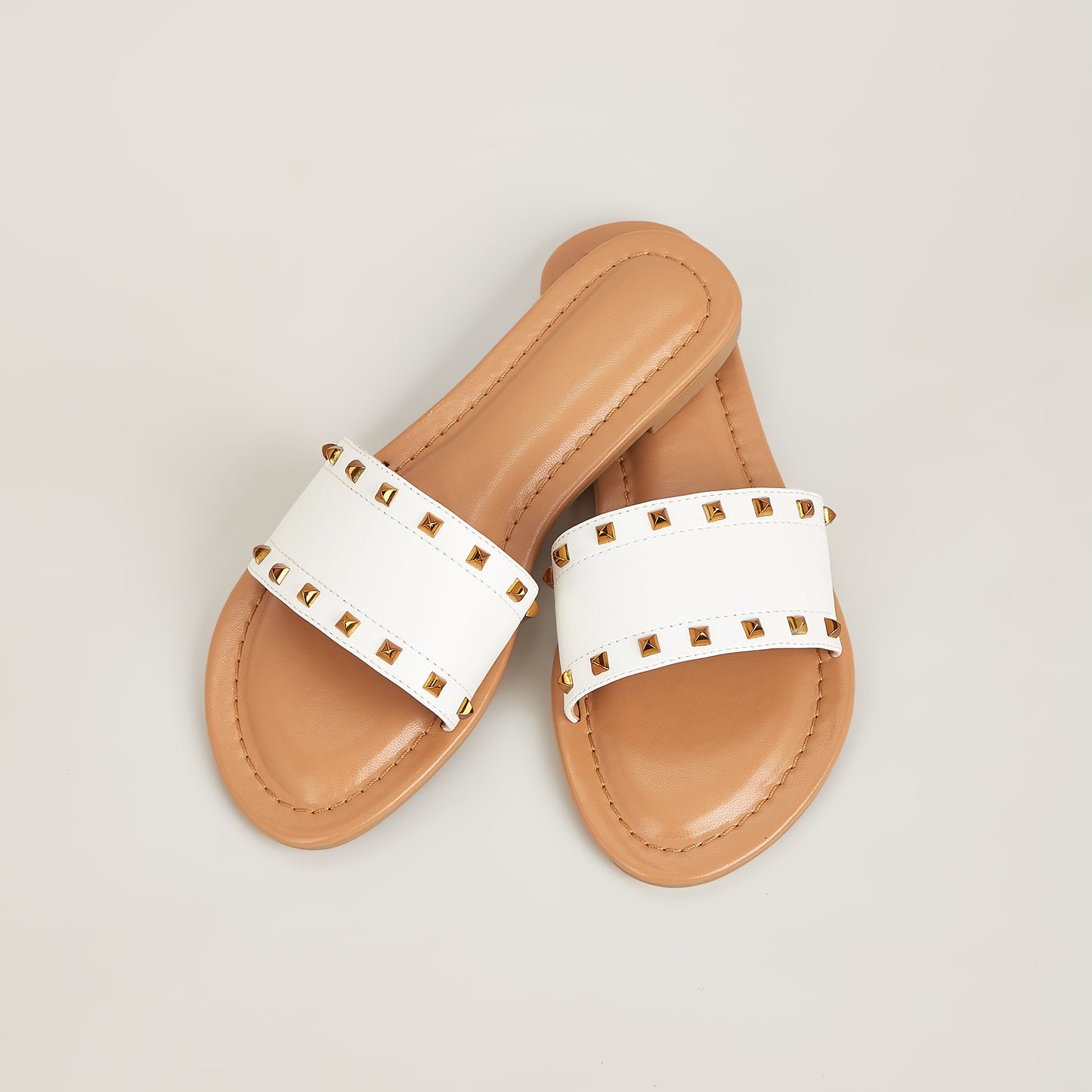 Flat Slide Sandals for Women Dressy Summer Studded Slip On Sandals