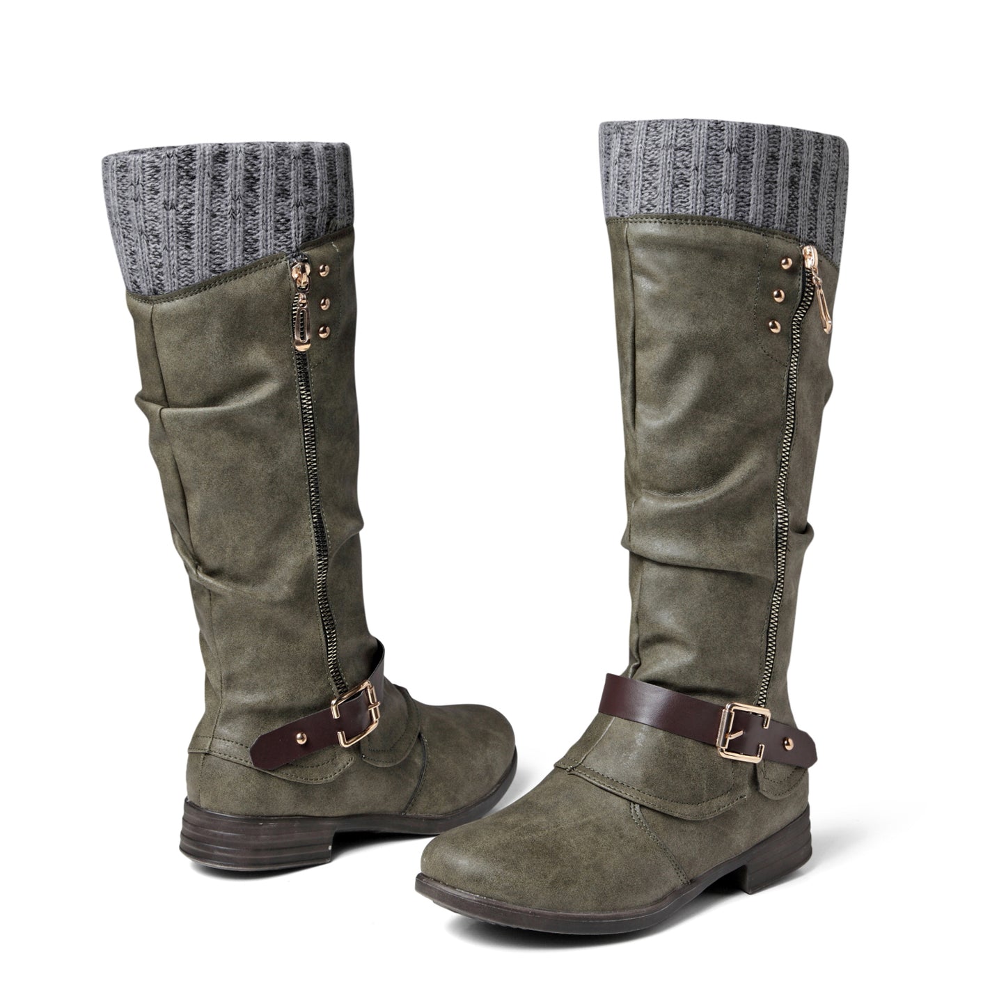 Women's Flat Low Heel Winter Knee Boots Shoes