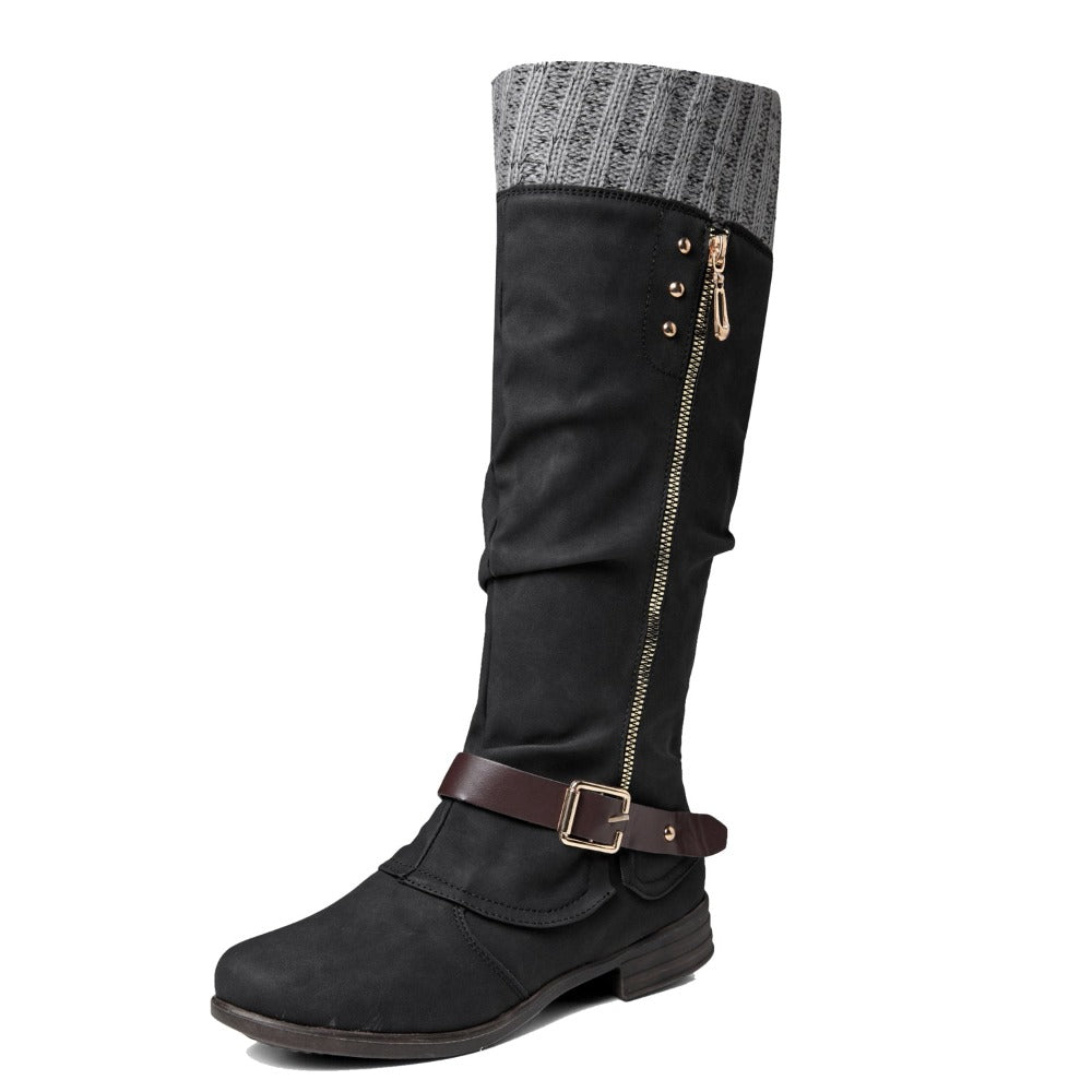 Women's Flat Low Heel Winter Knee Boots Shoes