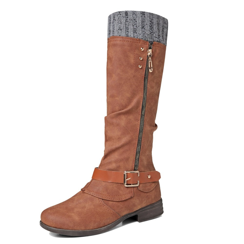 Women's Flat Low Heel Winter Knee Boots Shoes