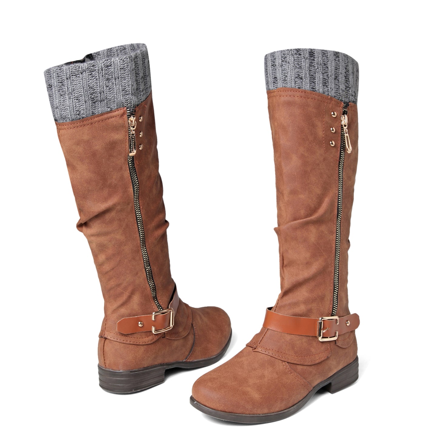 Women's Flat Low Heel Winter Knee Boots Shoes