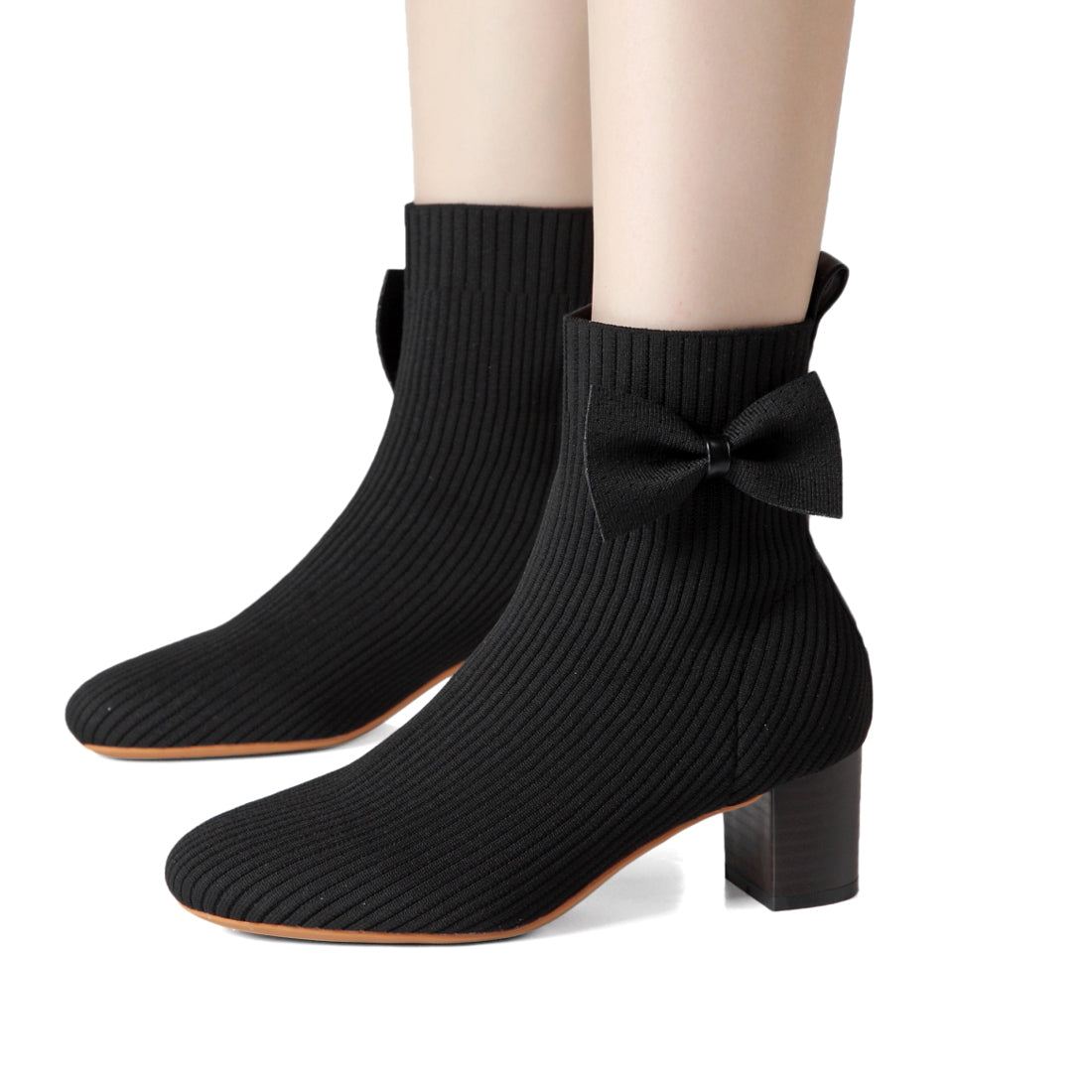 Knitting Glove Ankle Boots With Bowknot