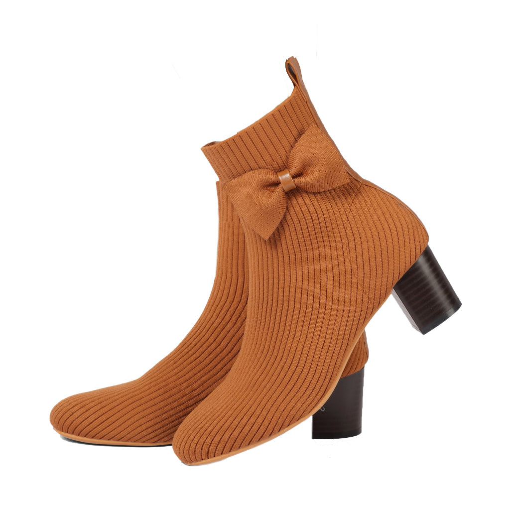 Knitting Glove Ankle Boots With Bowknot