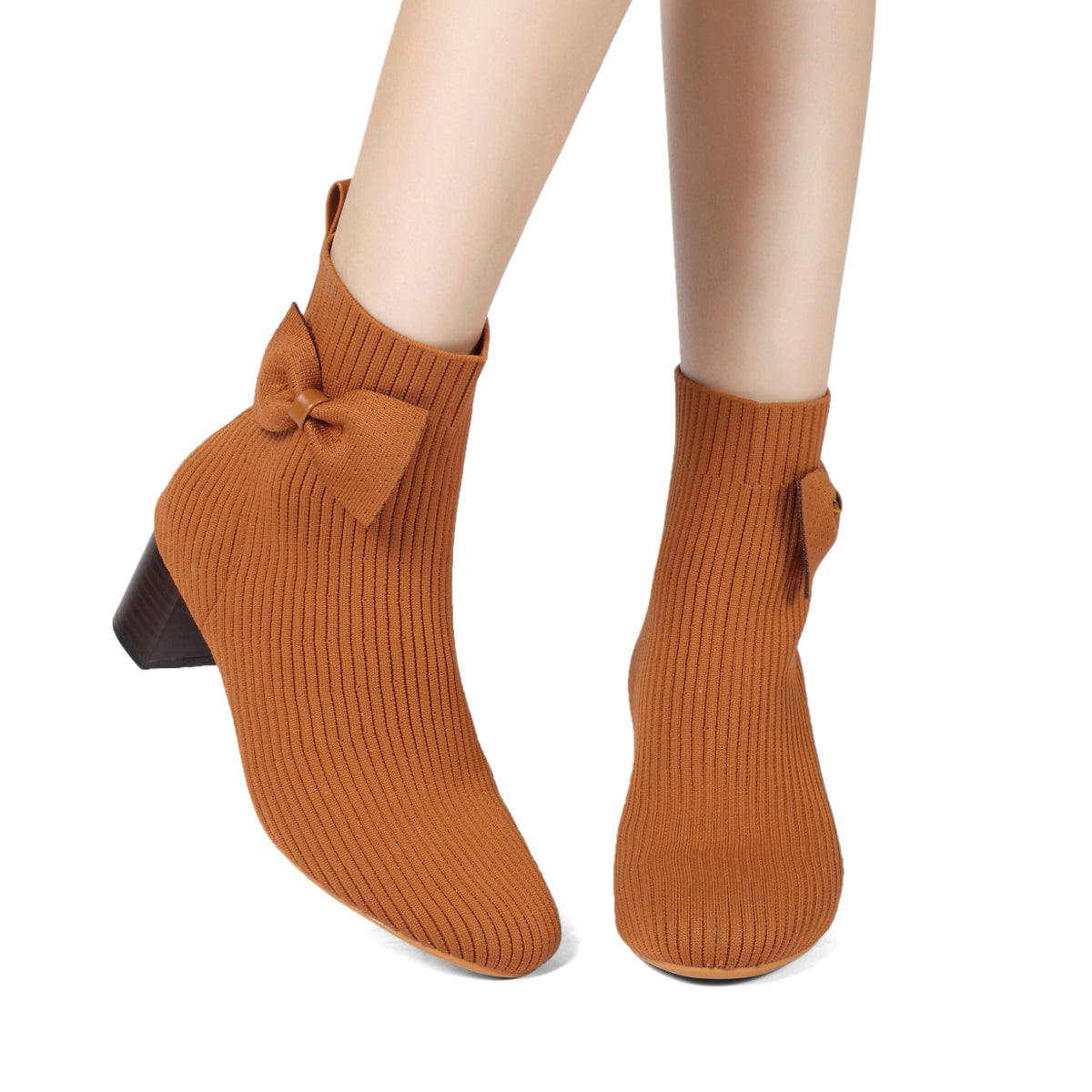 Knitting Glove Ankle Boots With Bowknot