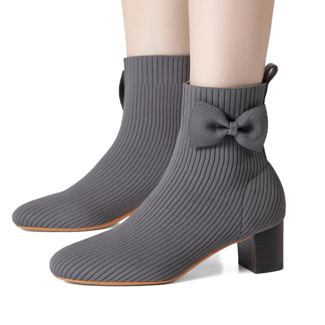 Knitting Glove Ankle Boots With Bowknot