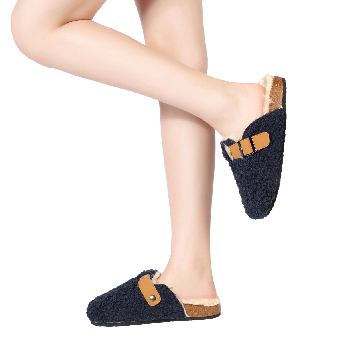 Women's Plush Warm House Slippers Memory Foam Cork Clogs