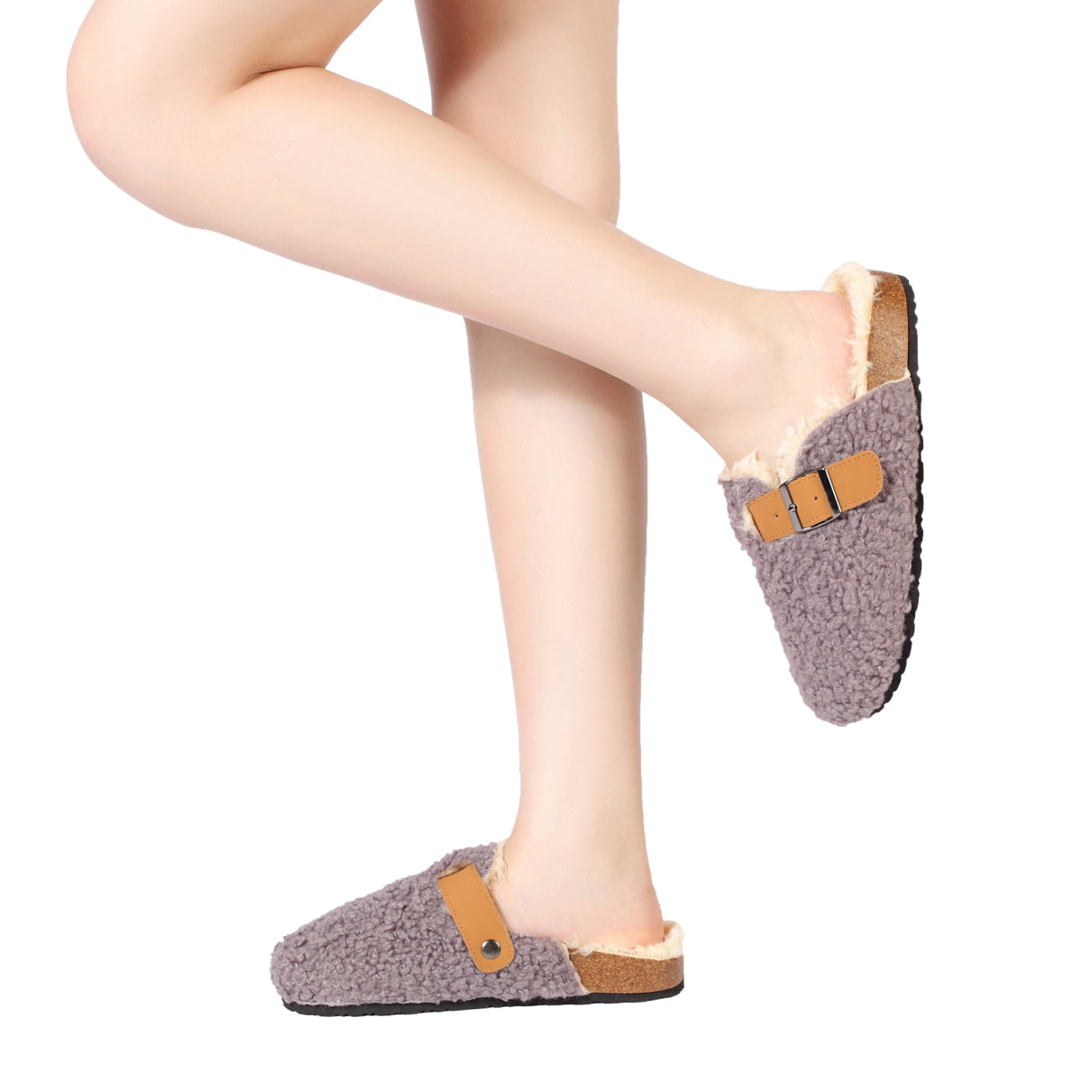 Women's Plush Warm House Slippers Memory Foam Cork Clogs