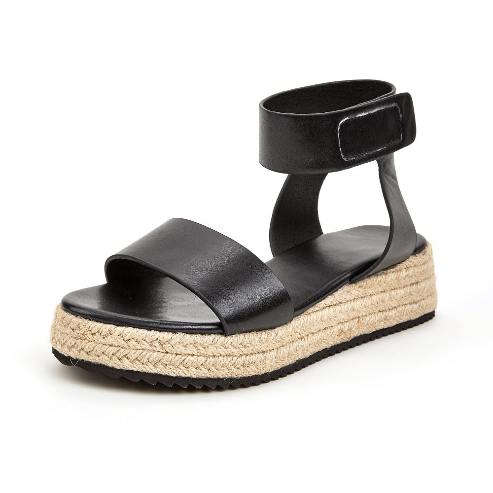 Women's Open Toe Espadrilles Platform Wedge Sandals Ankle Strap Low Heels Hemp Rope Beach Shoes