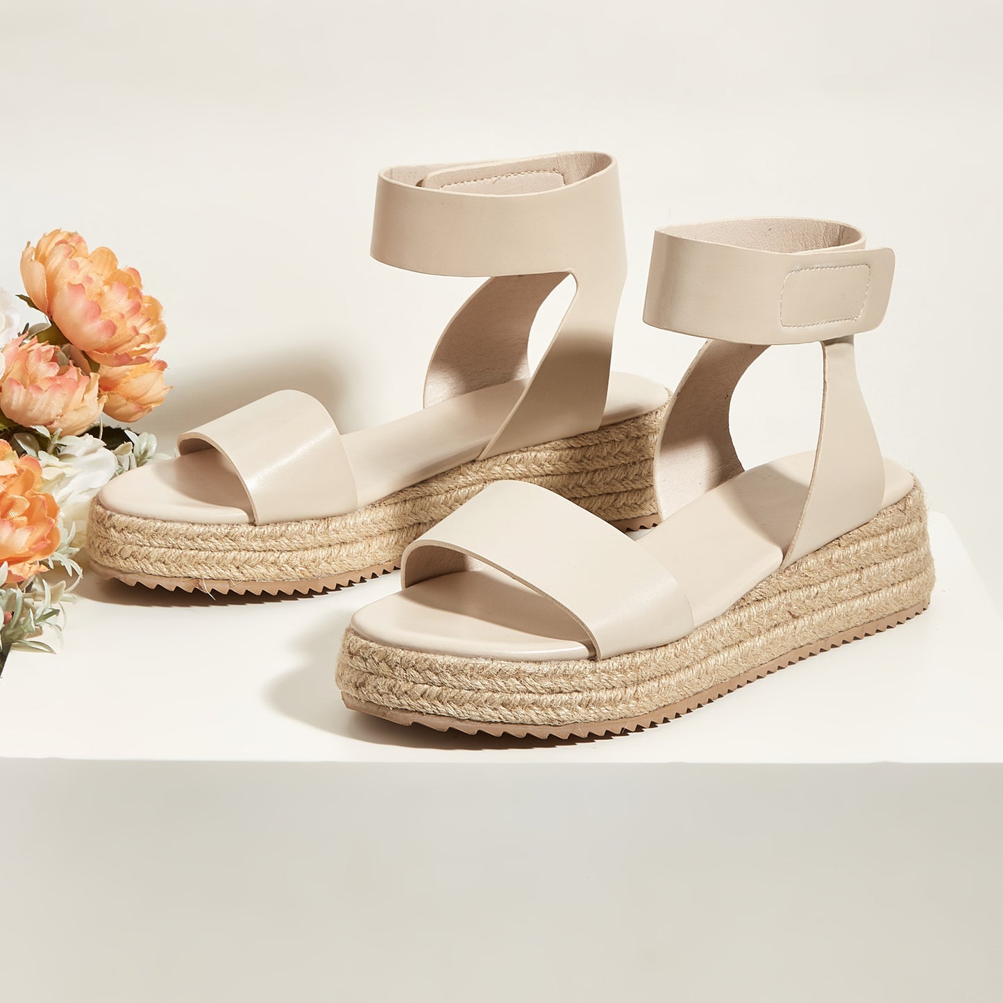 Women's Open Toe Espadrilles Platform Wedge Sandals Ankle Strap Low Heels Hemp Rope Beach Shoes