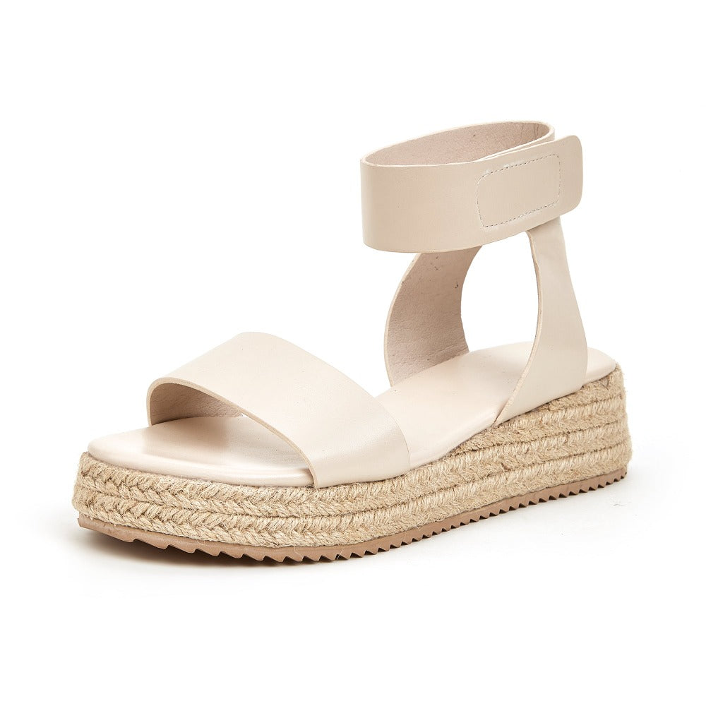 Women's Open Toe Espadrilles Platform Wedge Sandals Ankle Strap Low Heels Hemp Rope Beach Shoes