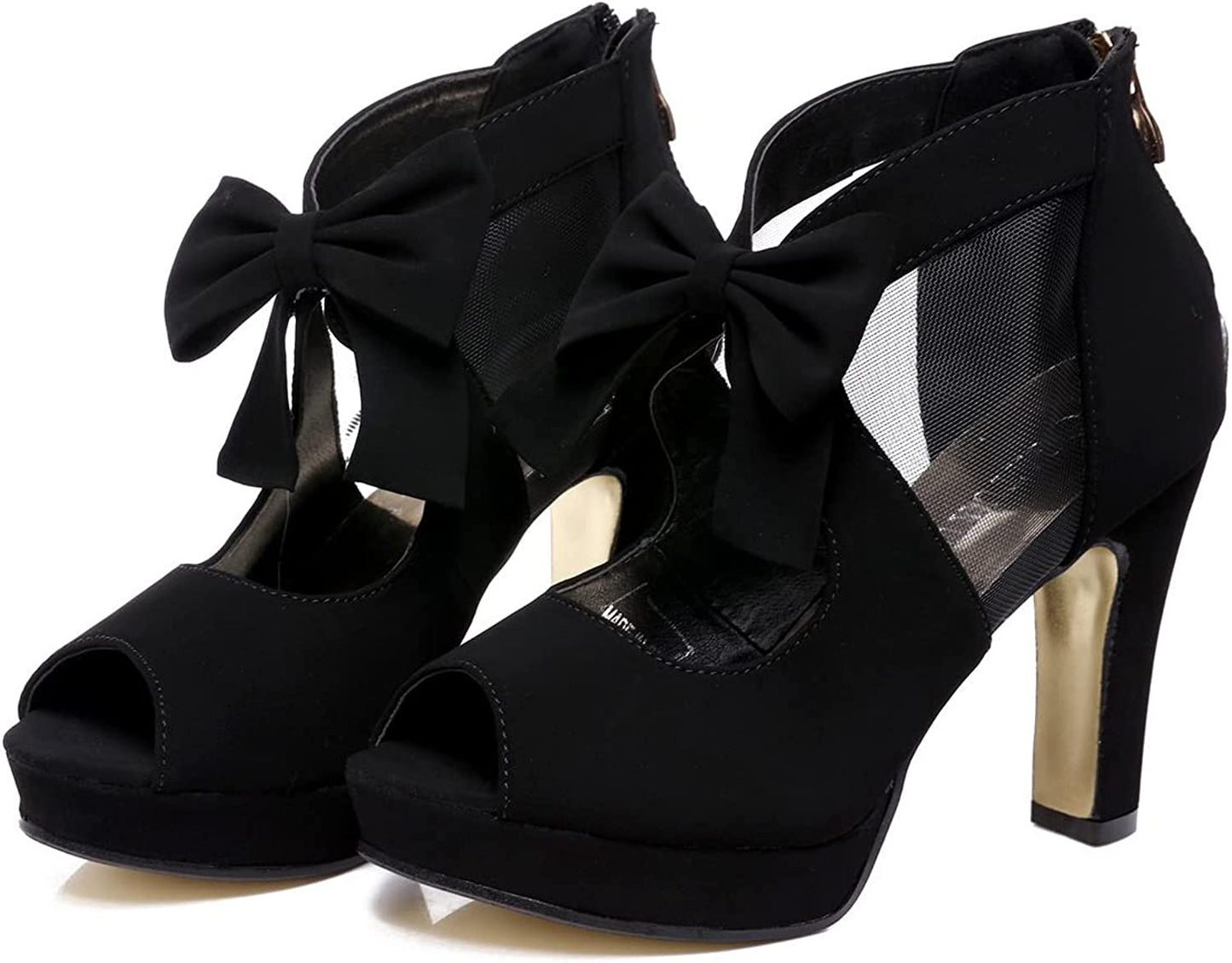 Women's Platform High Heel Sandals with Bows Straps Black