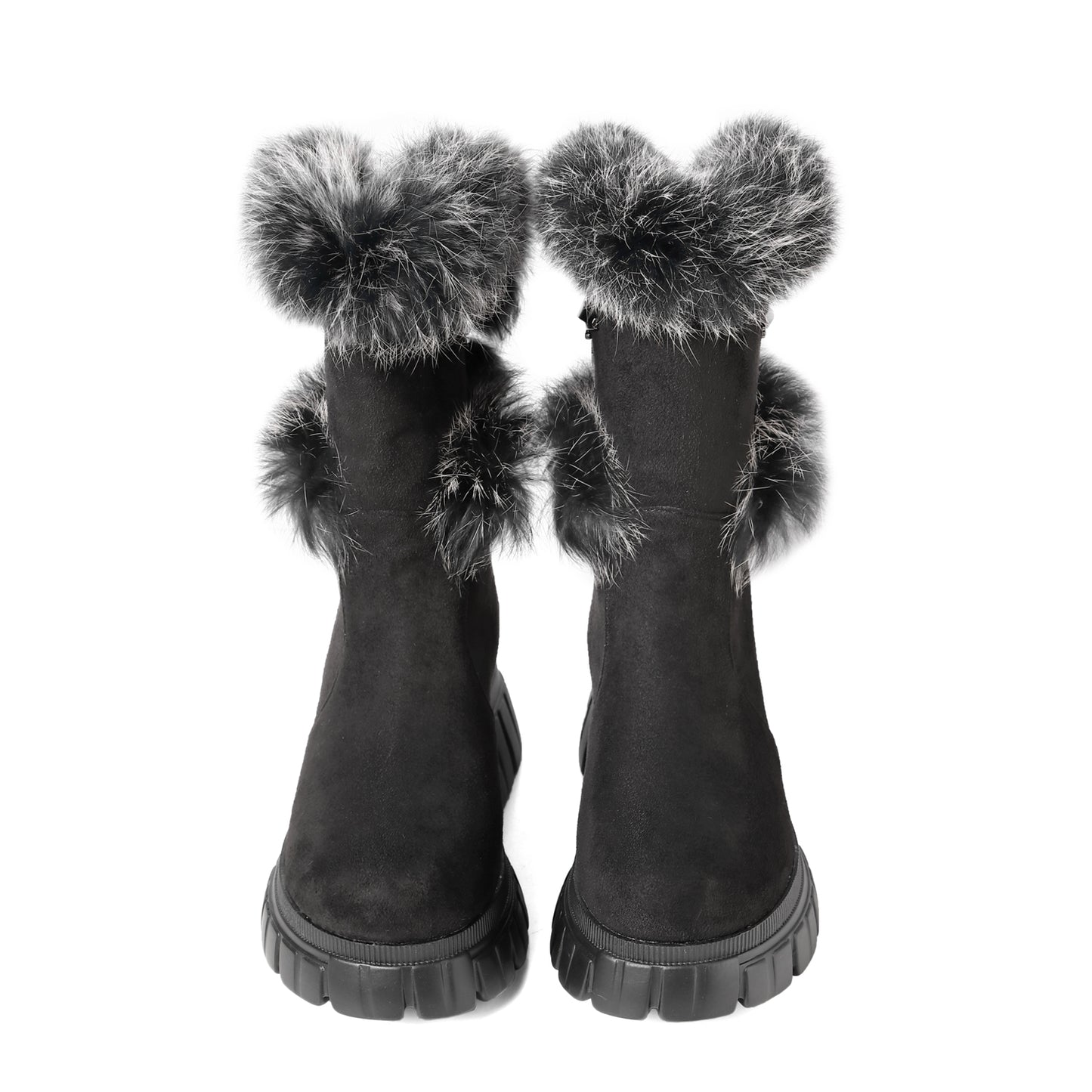 Women's Snow Ankle Boots With Genuine Rabbit Fur Sexy Furry Wedge mid calf Low Heel Winter Boots