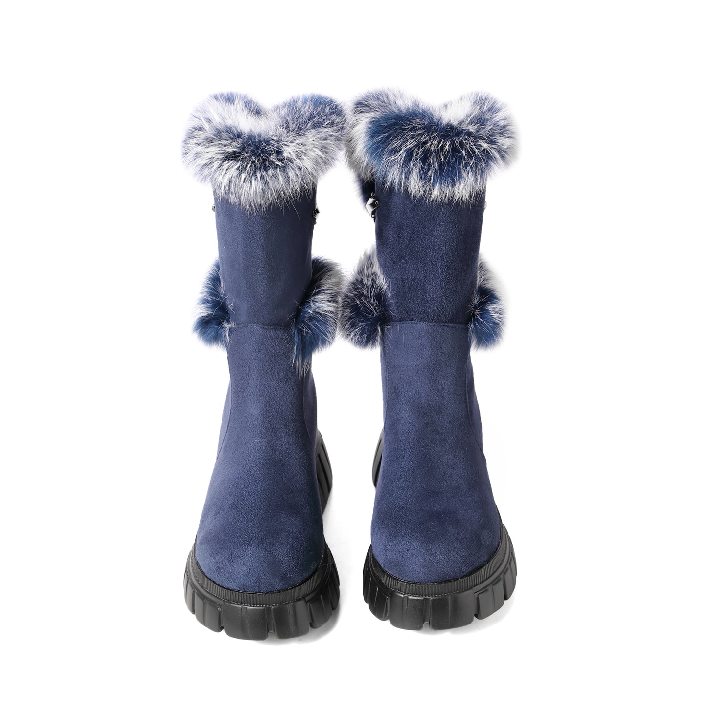 Women's Snow Ankle Boots With Genuine Rabbit Fur Sexy Furry Wedge mid calf Low Heel Winter Boots