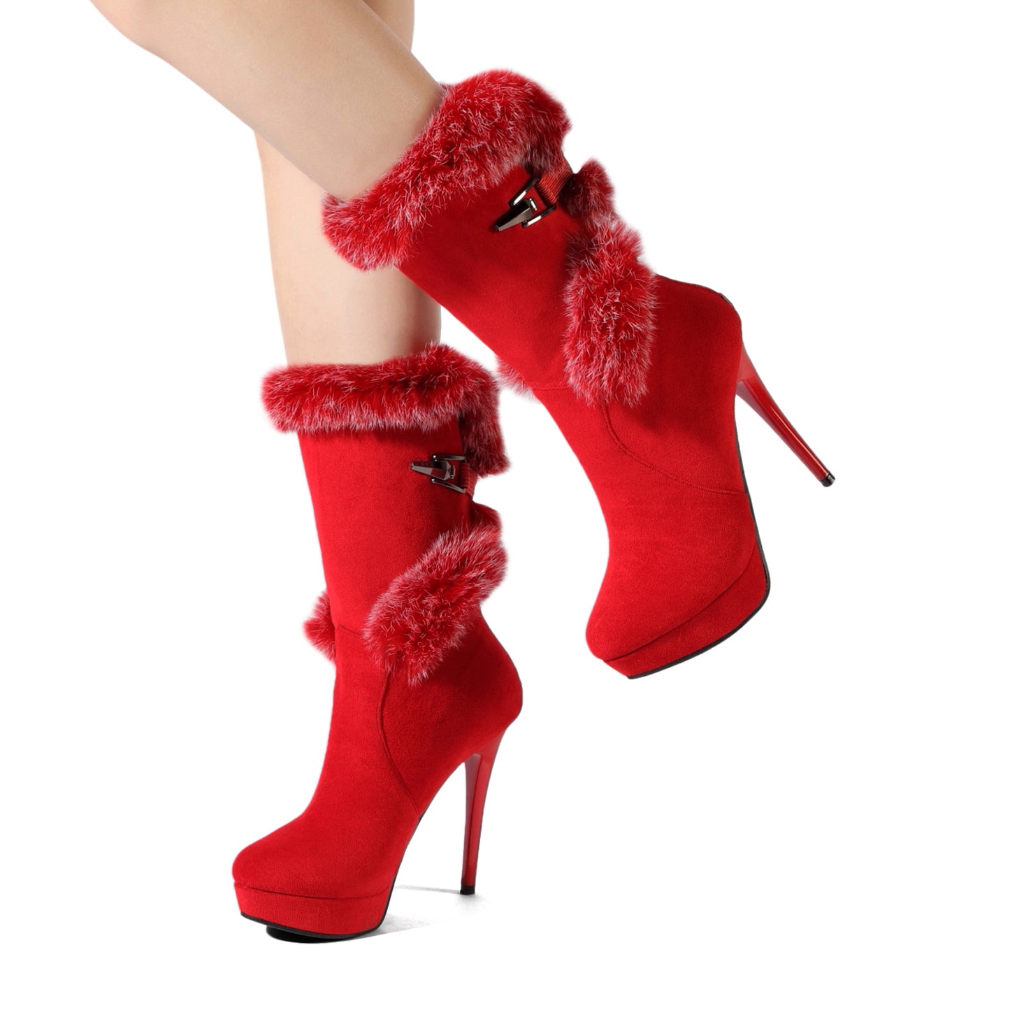 Women's High Heel Mid-Calf Snow Boots