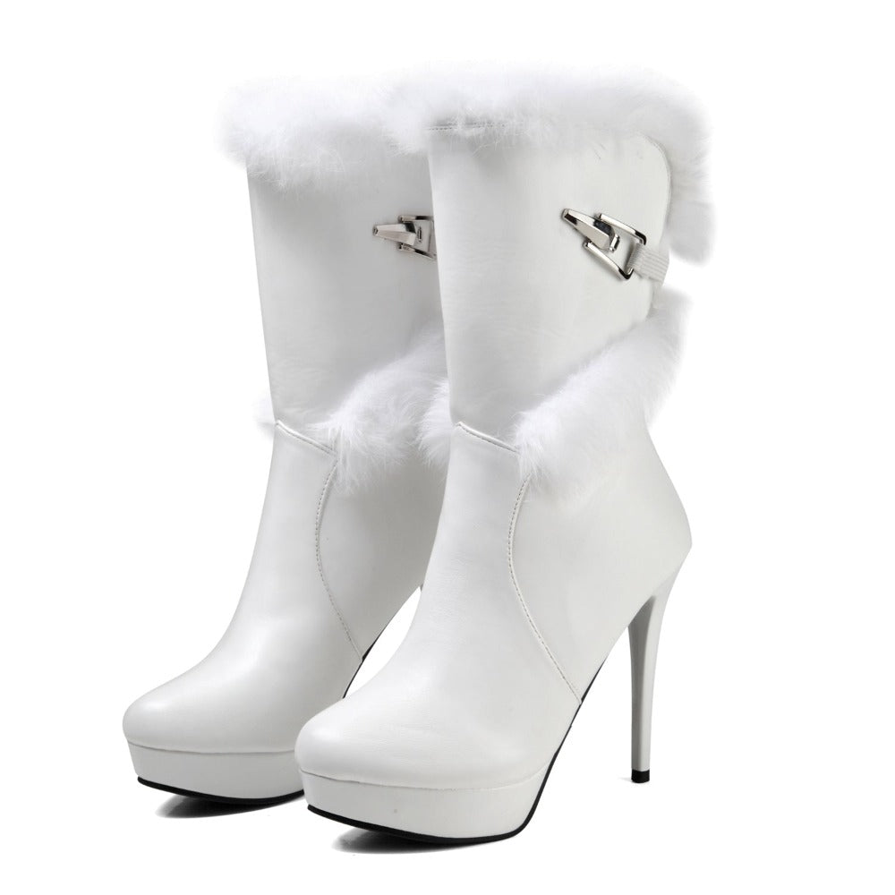 Women's High Heel Mid-Calf Snow Boots